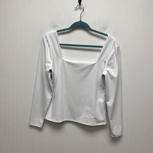 Express Womens White Body Contour Lined 2-Ply Square Neck Long Sleeve Top L